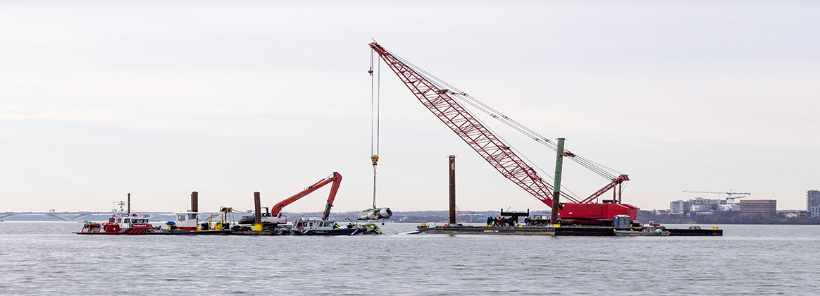 The U.S. Army Corps of Engineers (USACE), Baltimore District, working with the U.S. Coast Guard and U.S. Navy’s Supervisor of Salvage and Diving (SUPSALV), began wreckage removal operations on Monday, February 3, 2025, at the site of the Potomac River Aviation Incident near Ronald Reagan Washington National Airport. All salvage operations will be completed in close coordination with the Unified Command to ensure strict adherence to the central priority of the dignified recovery of missing flight passengers and personnel. Should any remains be located, an automatic work stoppage would begin until proper coordination with the appropriate authorities. (U.S. Army photo by David Adams)